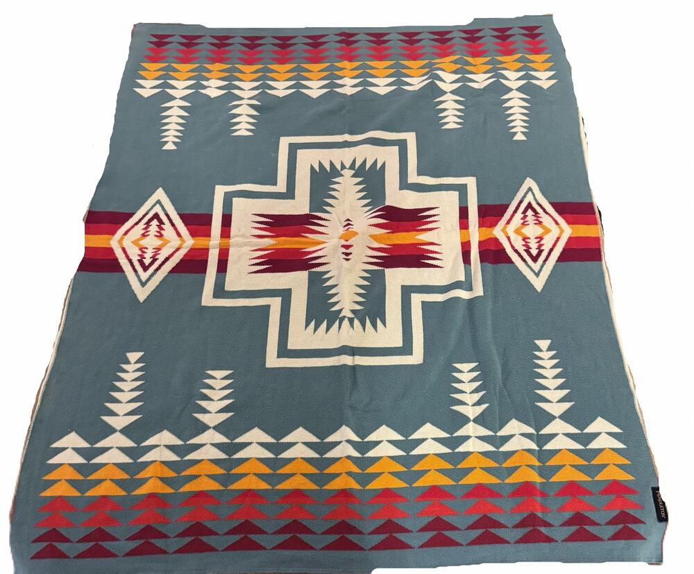 Pendleton Harding Teal Organic Cotton Baby Blanket 30x40 Reversible Southwest